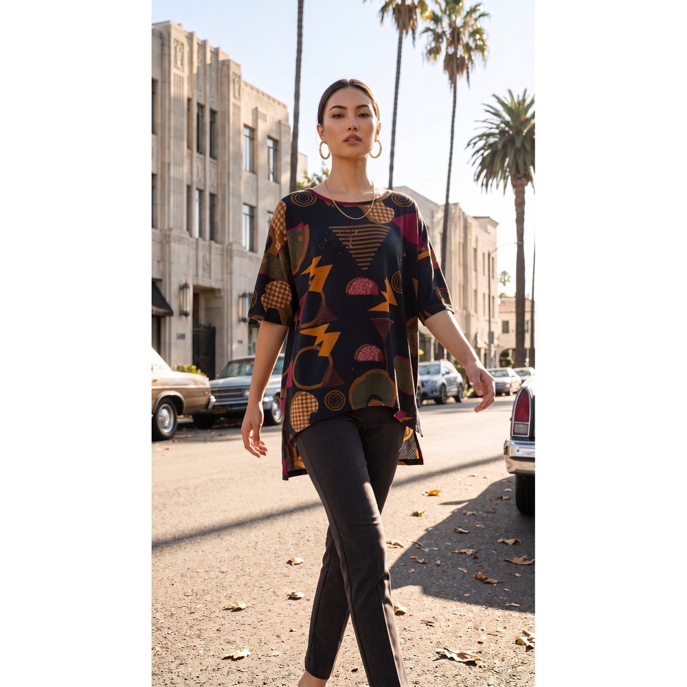 Lularoe Earthtone Geometric Print High-low Popover Boho M